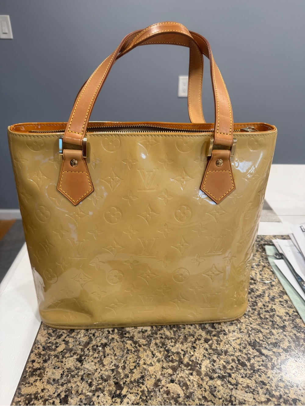 Louis Vuitton Vernis Patent Leather Tote in Mustard Yellow